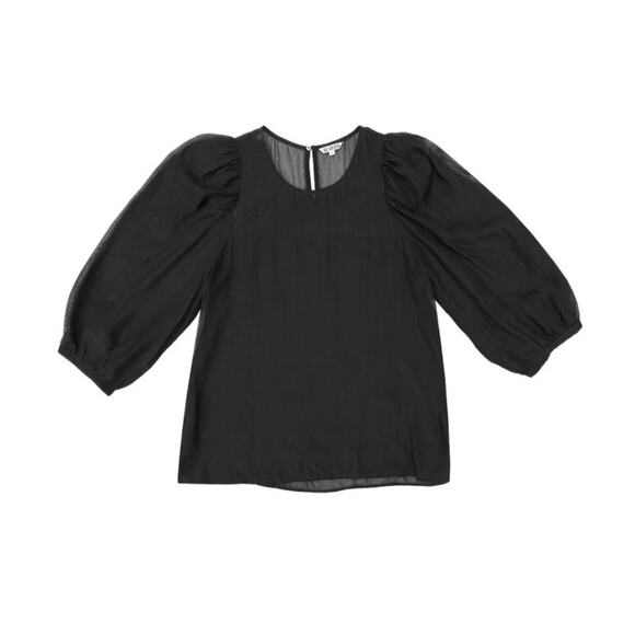 Ali Golden Black Long Sleeve Puff Shoulder Blouse Small Linen Shirt Top - Picture 2 of 10